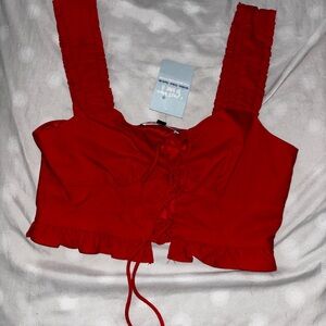 Blue Blush Red Ruffled Crop Top